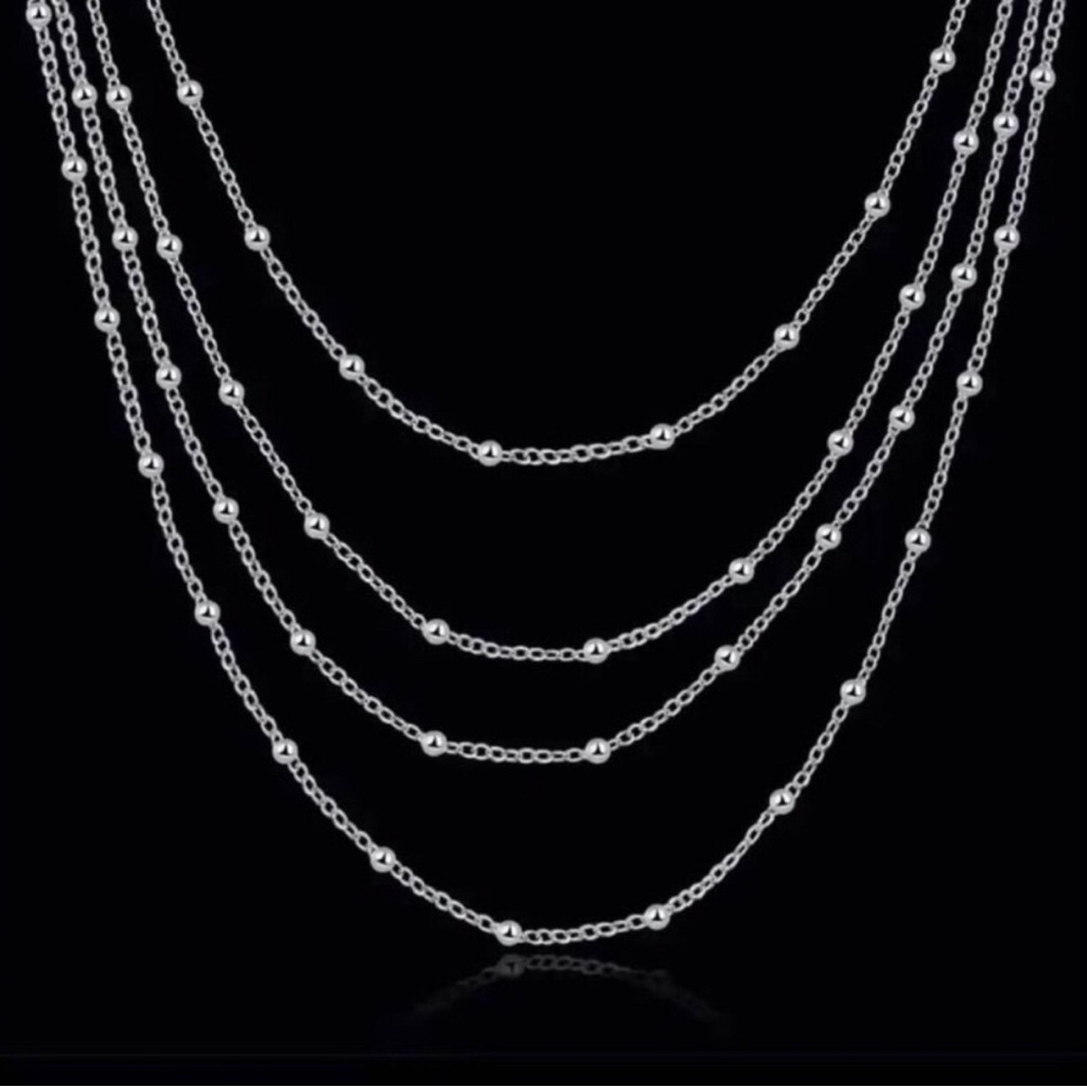 Layered Sterling Silver Bead Chain Necklace